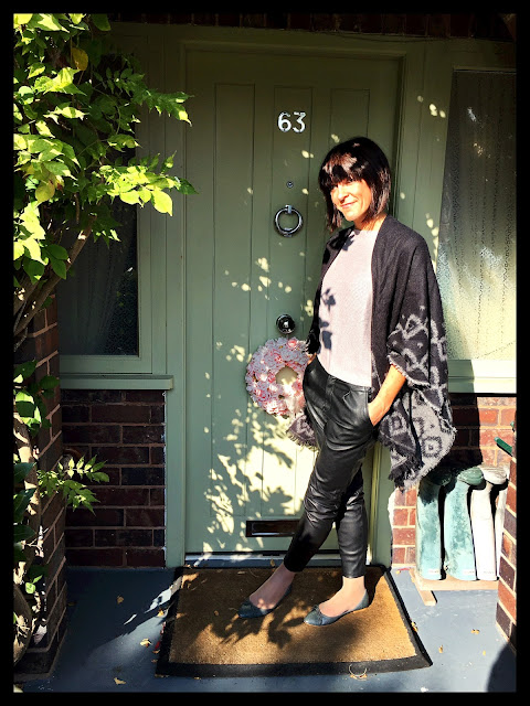 My Midlife Fashion, Shawl, Cape, Leather Trousers, Faux leather, Zara, Pointed Moc Croc Ballet Pumps, Batwing Jumper