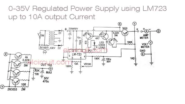 LM723 Adjustable power supply circuit with over current protection indicator