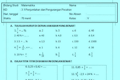 Soal Ulangan Harian Matematika Kelas 5 Kurikulum 2013