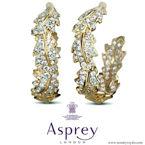 Kate Middleton, Duchess of Cambridge, wore Asprey Oak diamond ad gold leaf earrings