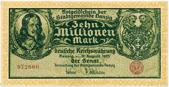 Danzig banknotes 10000000 Mark banknote 1923 Johannes Hevelius