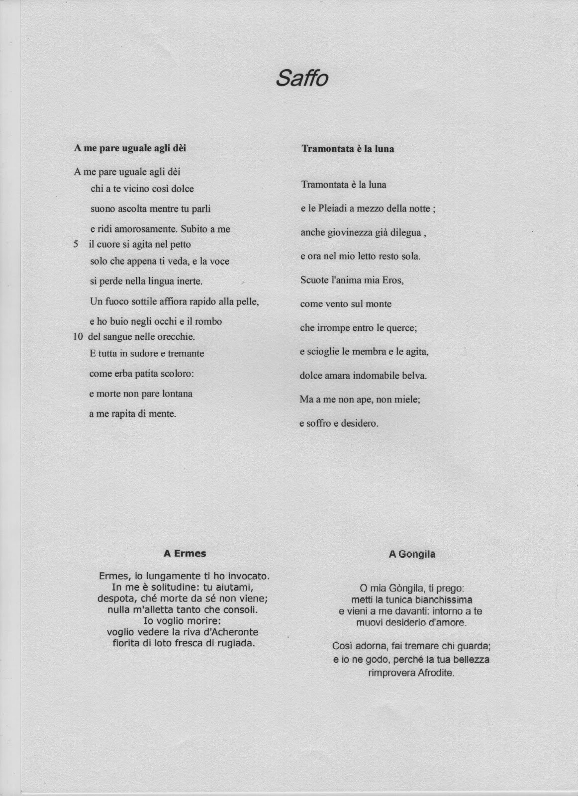 Parafrasi A Me Pare Uguale Agli Dei