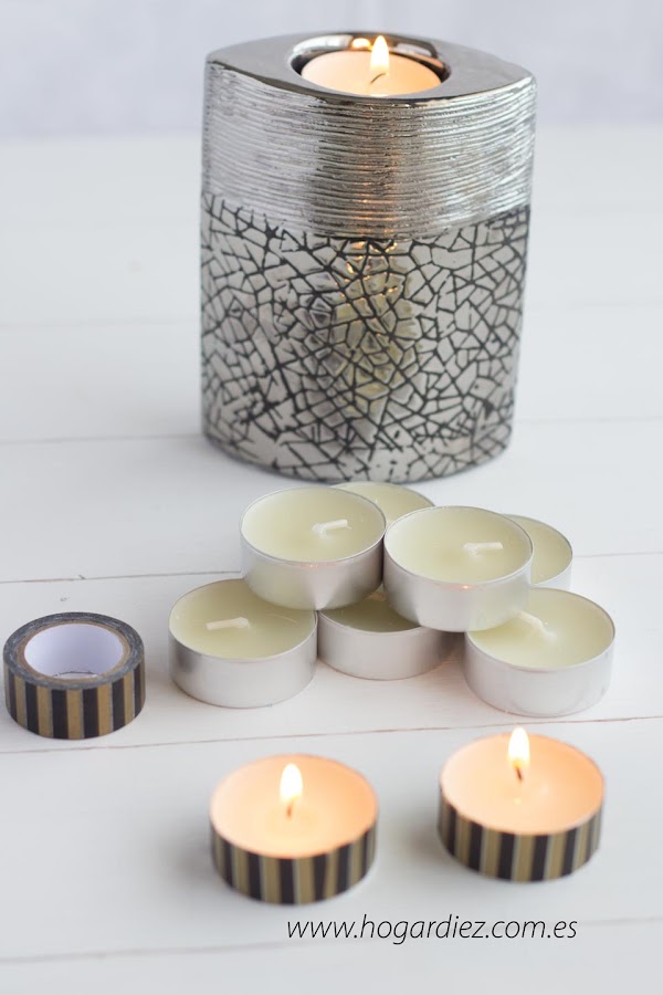 Velas decoradas con washi tape