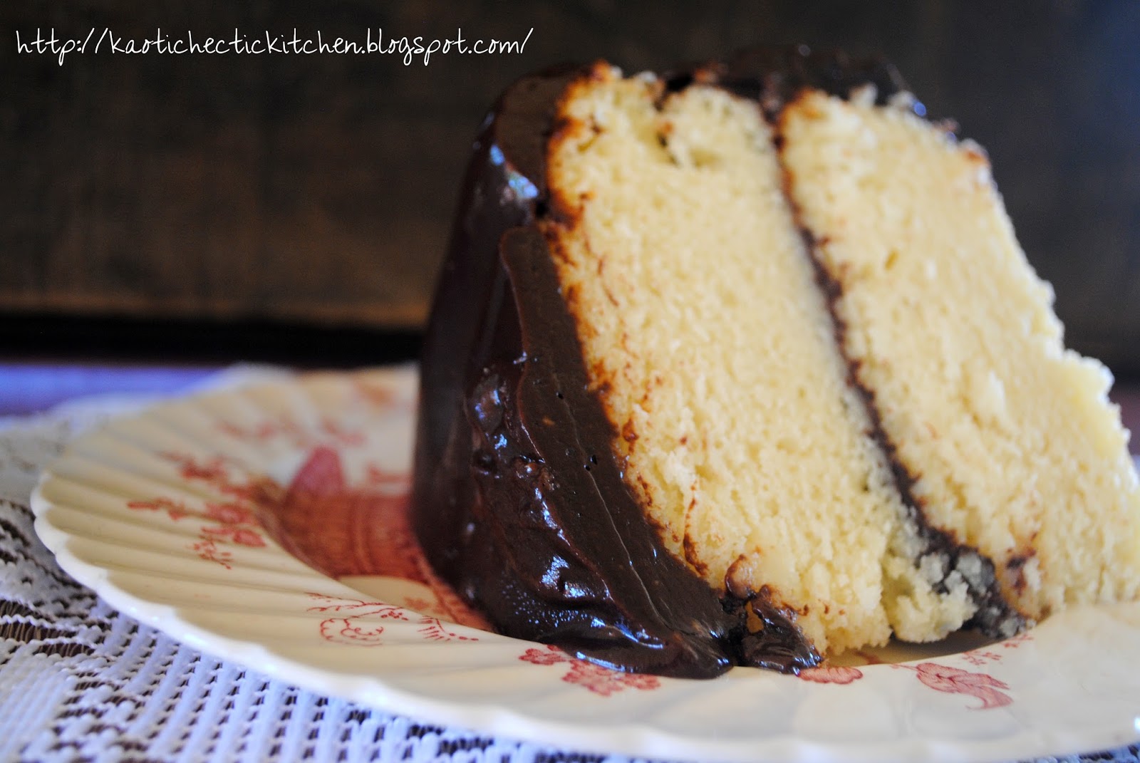 the best vanilla cake with chocolate fudge frosting ever!!