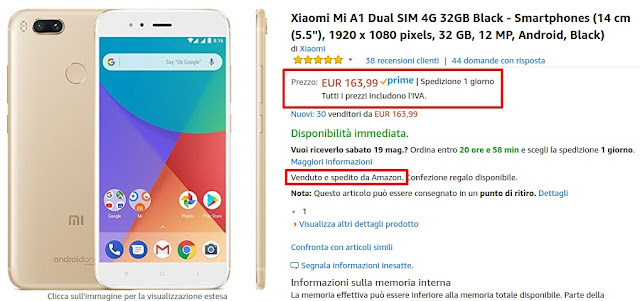 Best Buy: Xiaomi Mi A1 32 GB venduto e spedito da Amazon a 163 euro