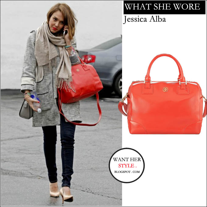 WHAT SHE WORE: Jessica Alba with bright red leather bag in Los Angeles on  February 19 ~ I want her style - What celebrities wore and where to buy it.  Celebrity Style