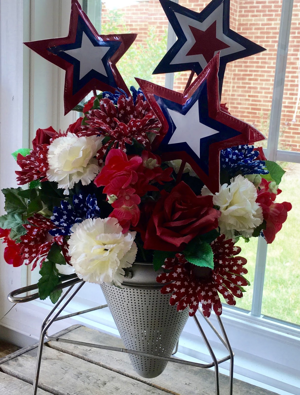 Vintage Grace Fourth of July Colander Centerpiece