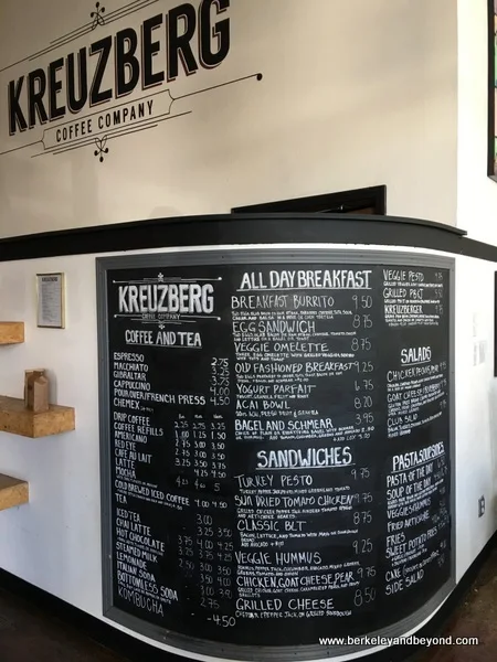 menu at Kreuzberg Coffee Company in downtown San Luis Obispo, California