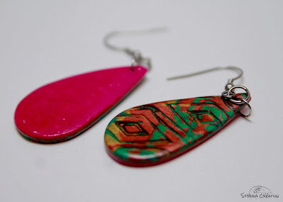 Boucles d'oreilles pâte polymère Hidden Magic Vert Or Cuivre Rose Fuchsia Stenna Création