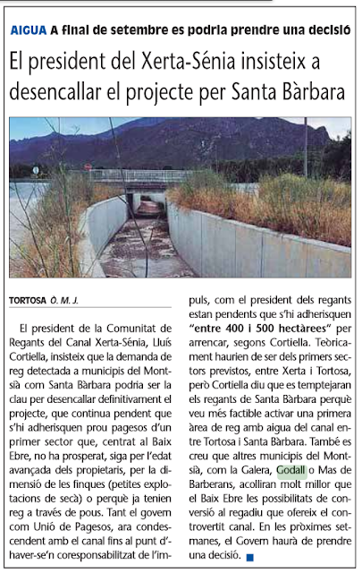 El president del Xerta-Sénia insisteix a desencallar el projecte per Santa Bàrbara