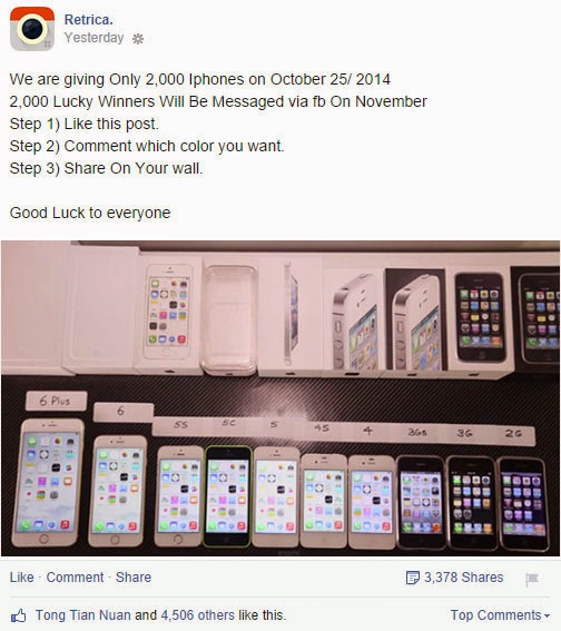 Retrica iPhone Giveaway Facebook Hoax