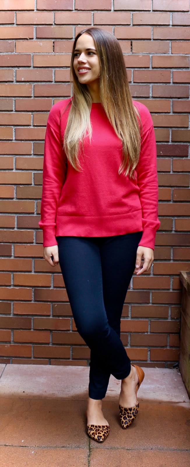 Jules in Flats - Red Sweater with Leopard Flats (Business Casual Fall Workwear on a Budget) 