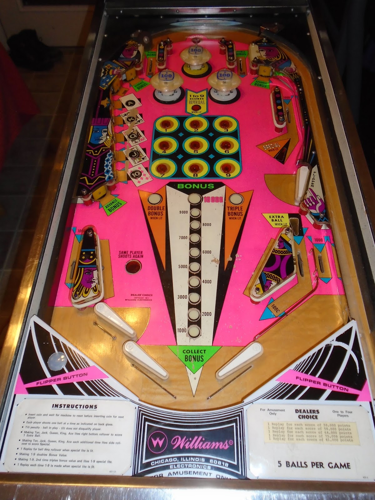 Canon City Pinball 1974 Williams Dealer's Choice Pinball Machine (Sold)