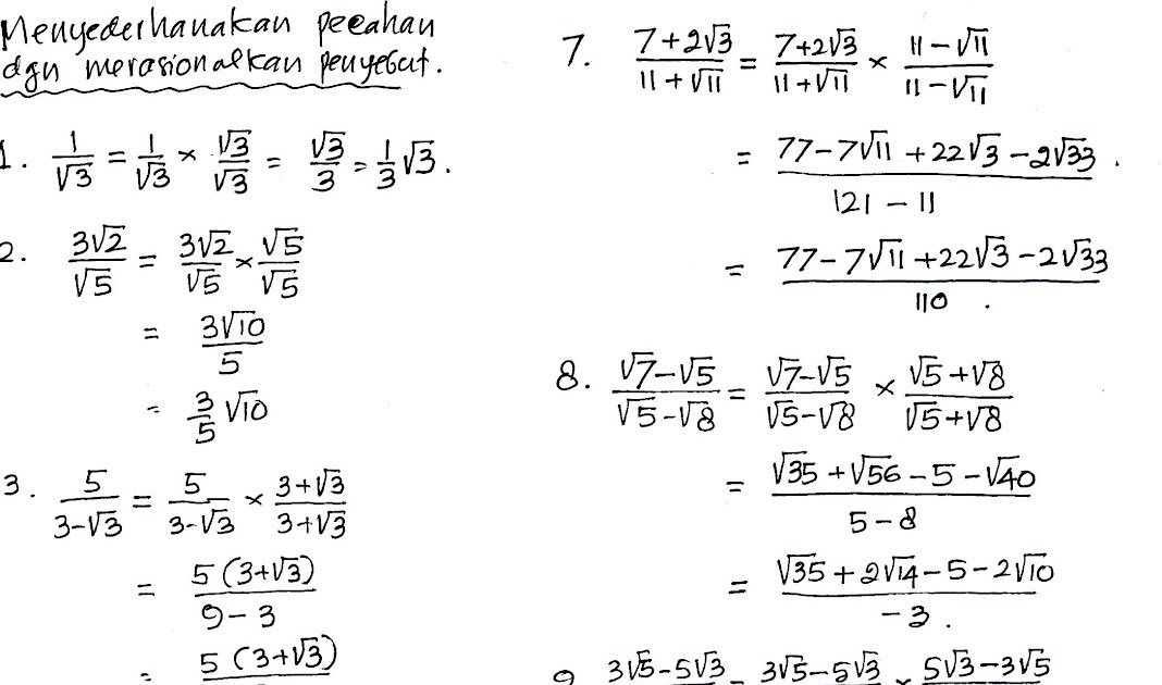 Contoh Soal Dan Jawaban Merasionalkan Penyebut Pecahan