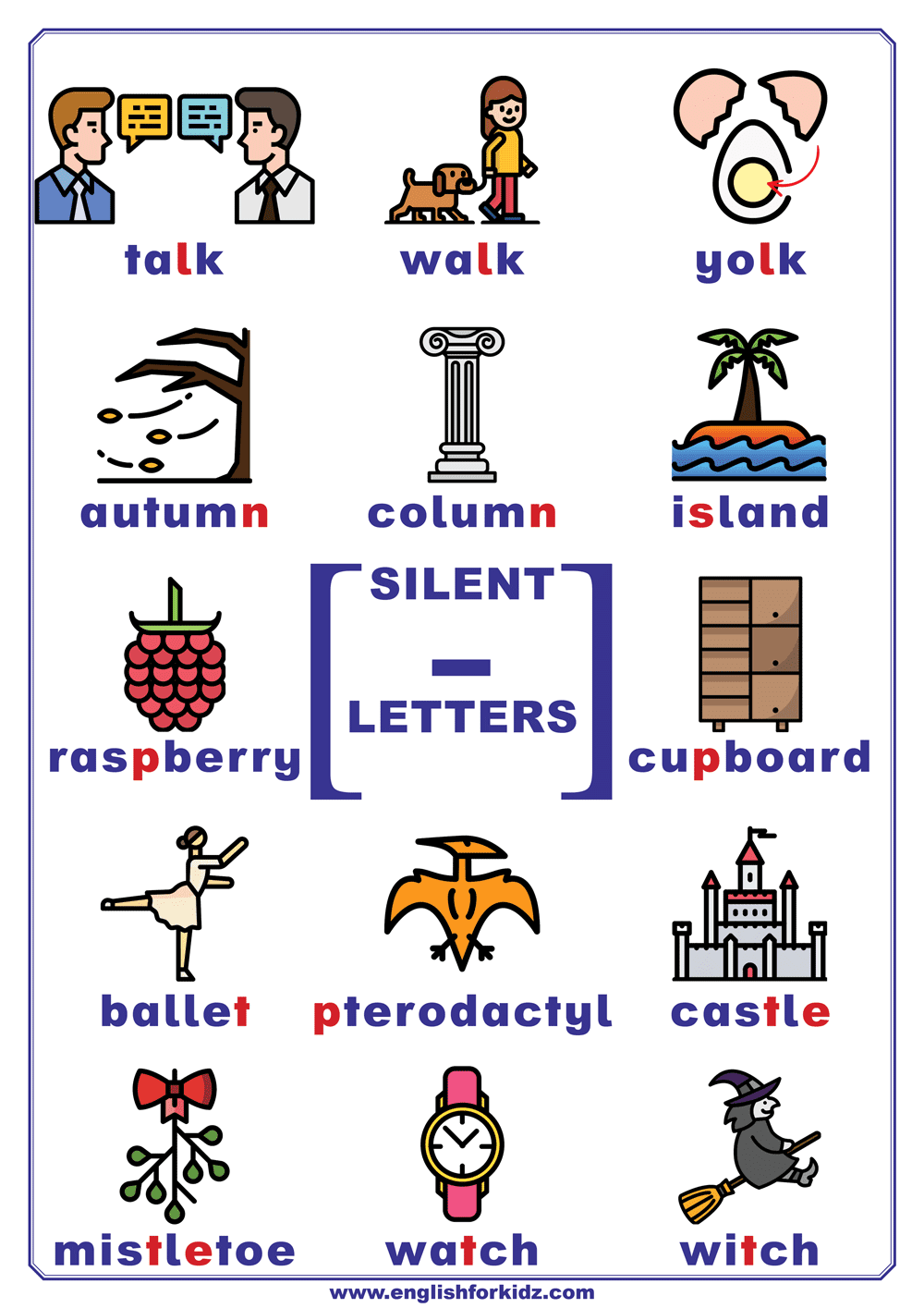 English For Kids Step By Step Silent Letters In English Charts With 