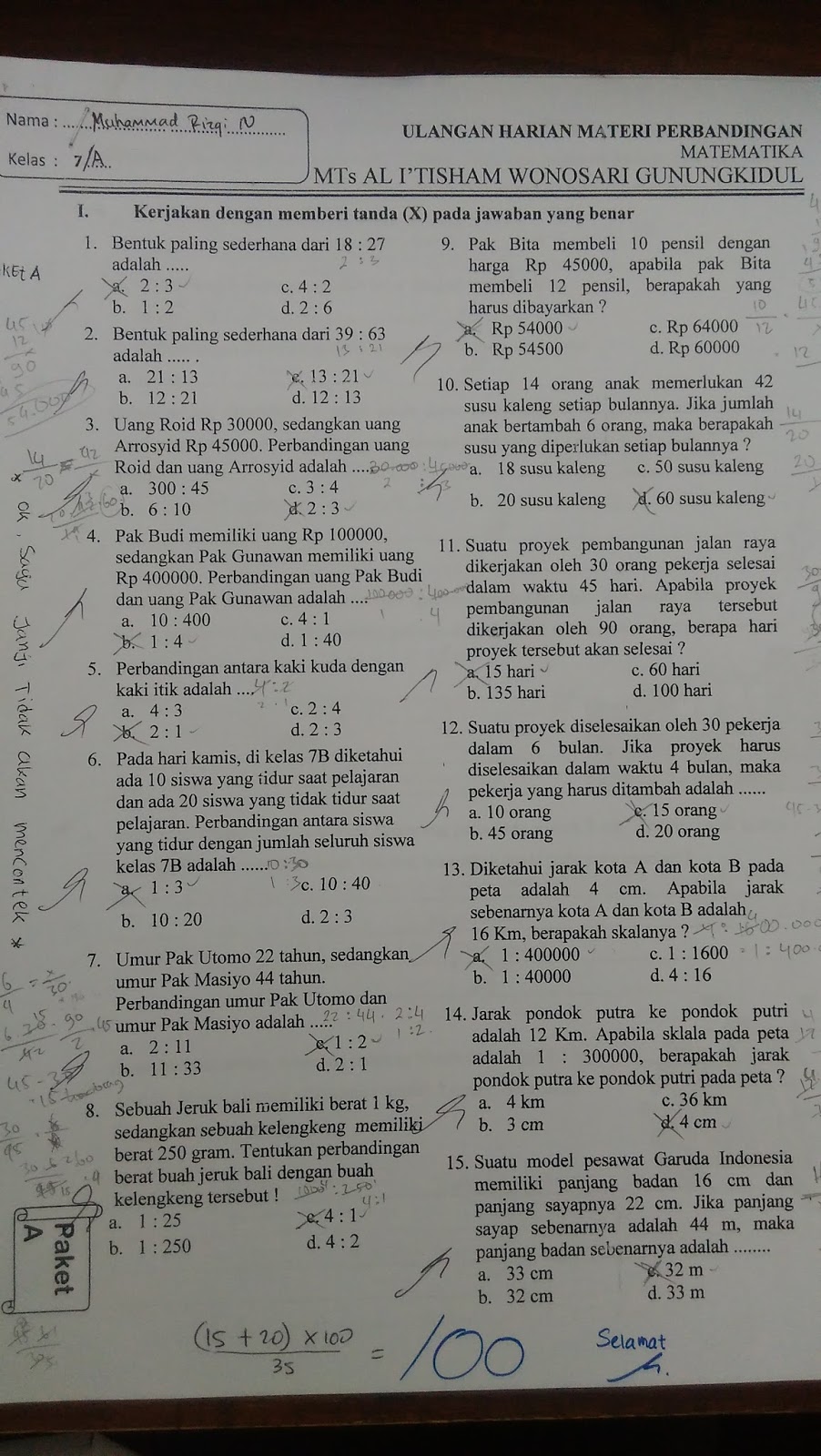 ETNIK_amor Ulangan Harian Matematika materi Perbandingan ETNIK_amor Ulangan Harian Matematika materi Perbandingan