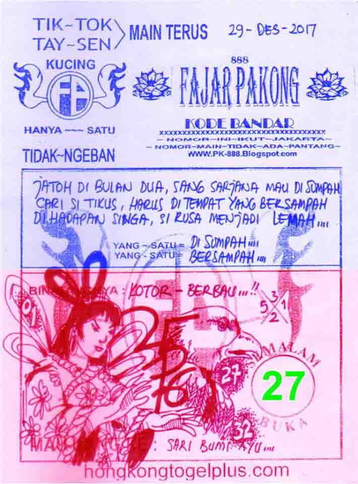 Prediksi Harian Terlengkap Cepat Update Hk 30 Desember 2017 Kode Syair Sgp Hk Sd Motesia