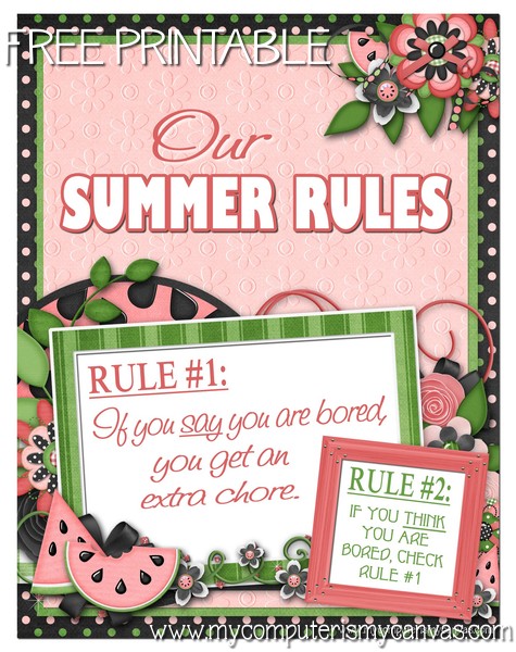 {FREEBIE} Summer Rules & Boredom Busters - My Computer is My Canvas