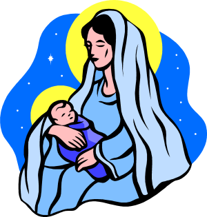 Vierge Marie tenant dans ses bras l'enfant Jésus (illustration)