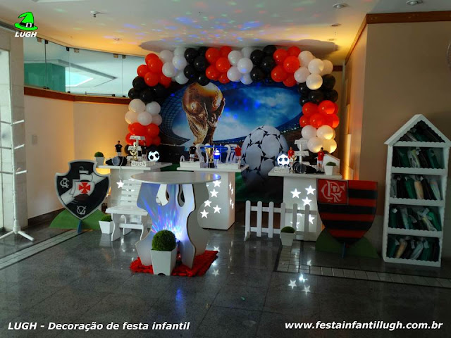 Decoração de festa infantil tema Futebol Flamengo x Vasco - Decoração provençal