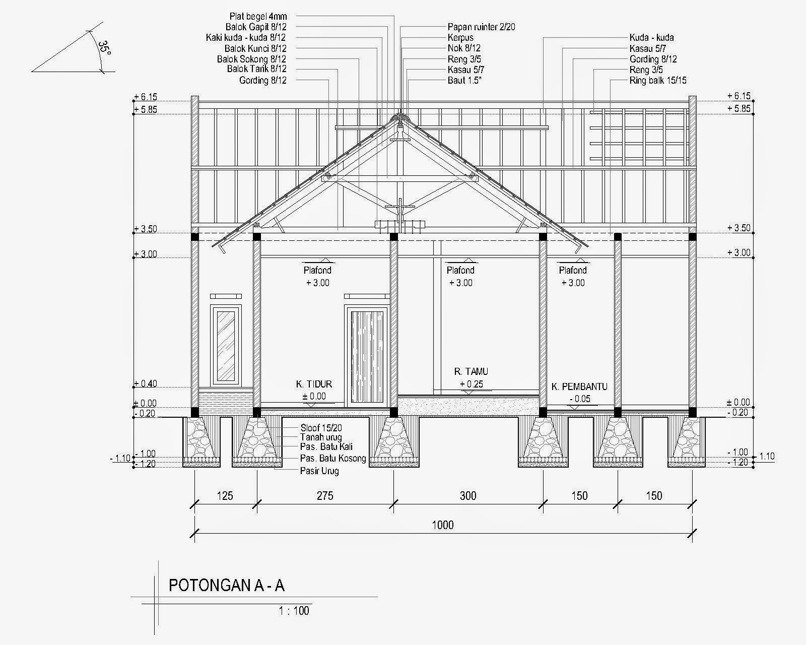 Contoh Gambar Potongan Rumah Minimalis menggunakan Autocad  Griya 