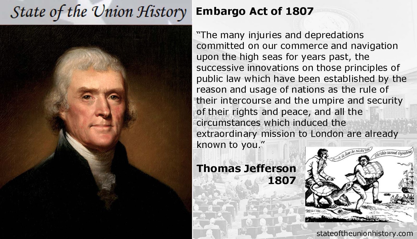 1807 Thomas Jefferson - Embargo Act of 1807 | State of the Union History