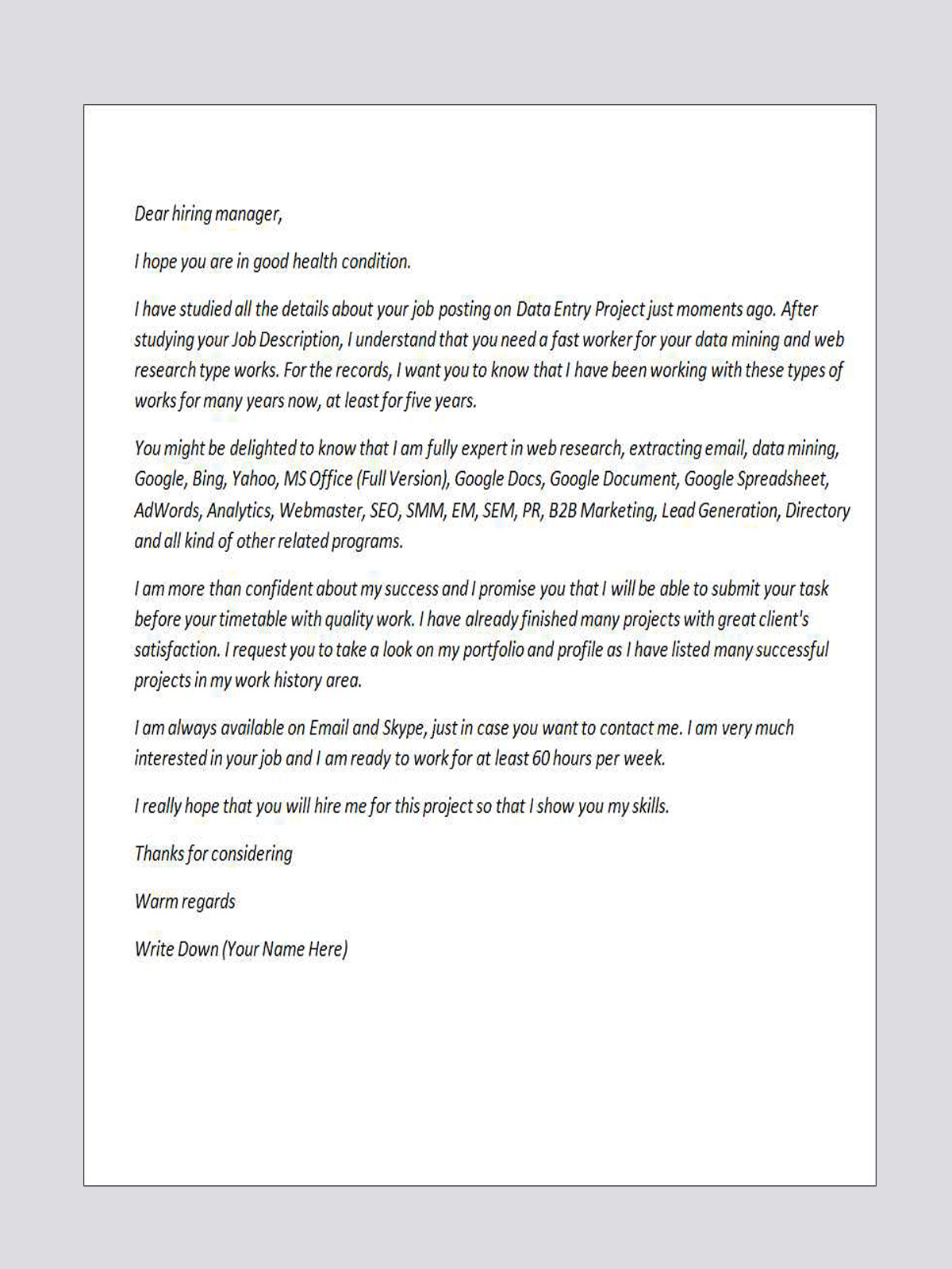 cover letter sample for data mining analyst extraction web analyst cover letter