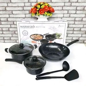 Panci set 5 in 1 - Anti Lengket - Bahan Marble Panci set 5 in 1 - Anti Lengket - Bahan Marble