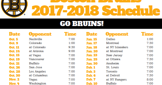 Printable Boston Bruins Program picture about Boston Bruins Printable Schedule titled Printable Boston Bruins Agenda