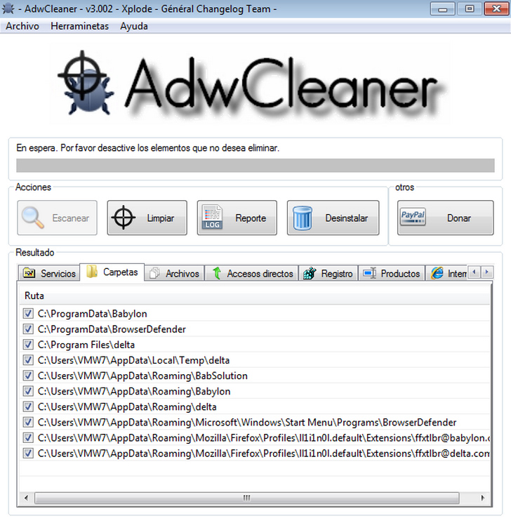 Captura de pantalla de AdwCleaner