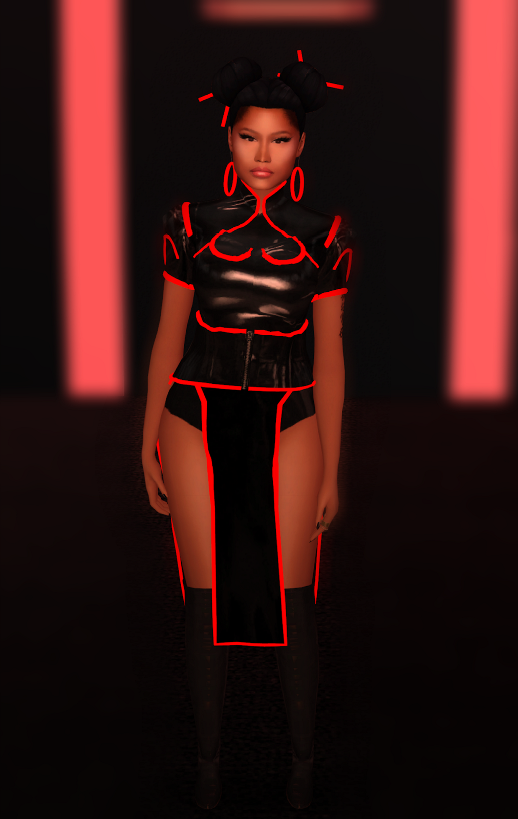 The Black Simmer Chun Li Neon Outfit And King Kong Hair By Que2n