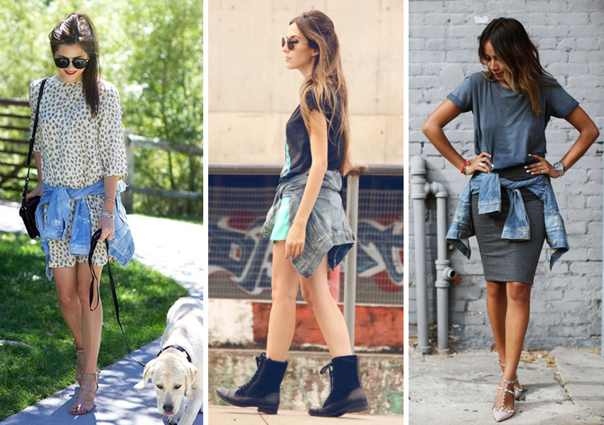 vestido com camisa amarrada na cintura