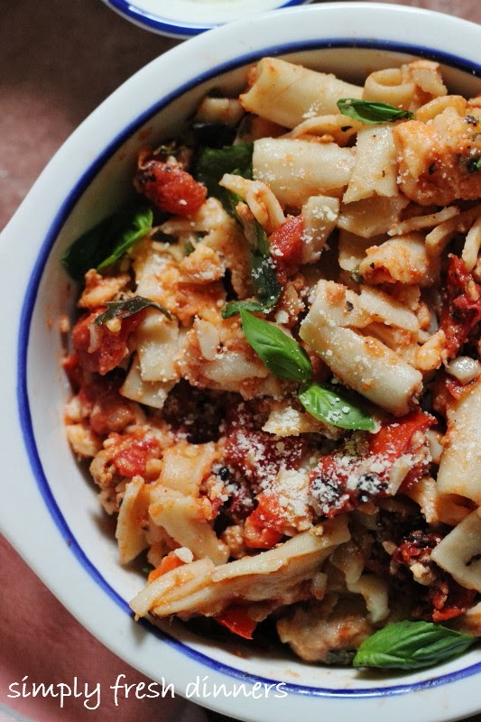 Healthy Baked Penne with Turkey, Tomatoes and Basil by simply fresh dinners