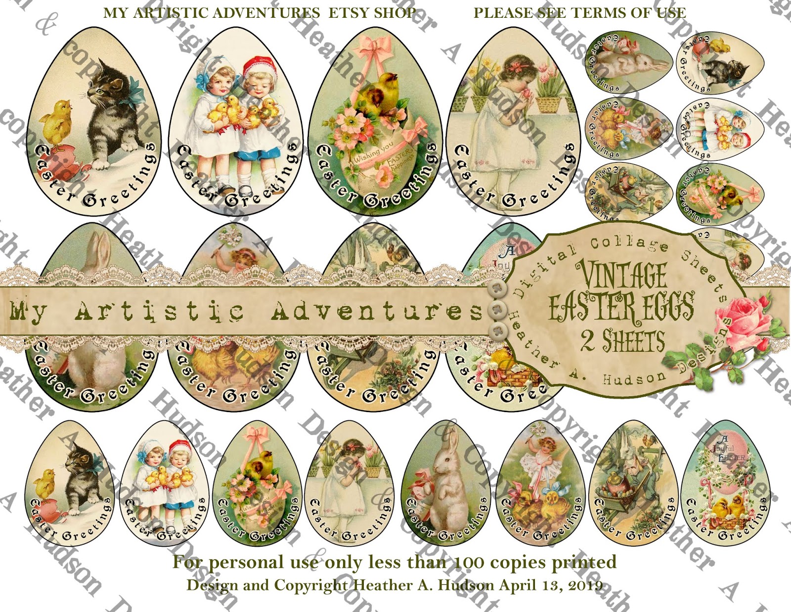 Heather A Hudson Vintage Easter Eggs Digital Collage Sheet Sets