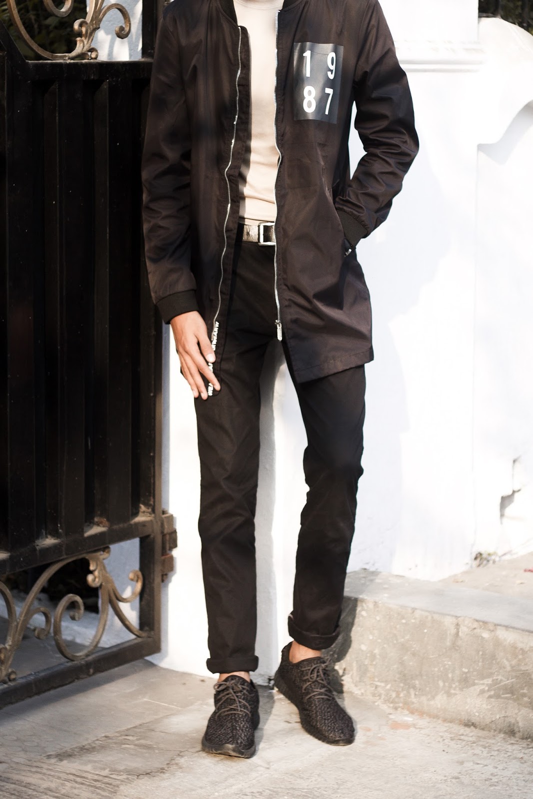 TheQuirkyMinimal by Kangkan Rabha Indian Menswear fashion blog Wearing Sammy Dress Jacket & Sneakers, Jabong Trousers, and Thrifted Beige Tee