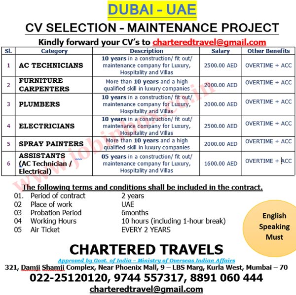 cv selection jobs in dubai uae maintenance project plumber cv