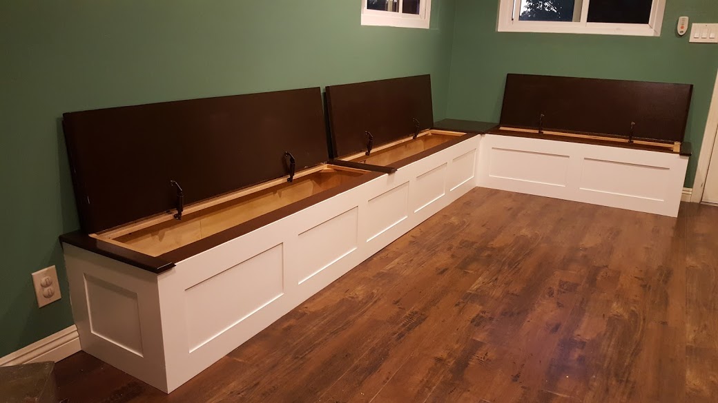 Chip's Wood Shop Corner Bench Installed with Lids