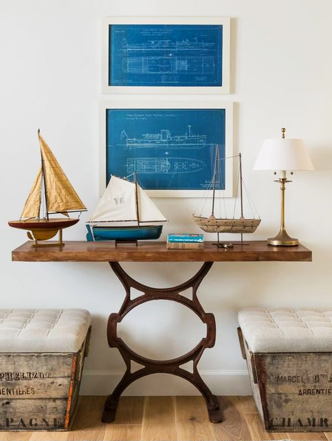 Nautical ship blue print wall art ideas