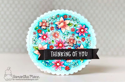 Thinking of You Floral Card by Samantha Mann for Newton's Nook Designs, Scallop, Shaped Card, Cards, Newton's Nook Designs, Zig Clean Color Real Brush Markers, Heat Embossing #newtonsnook #flowers #scallop #cards #spring