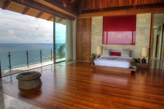 Large modern thai bedroom with the balcony