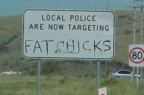 Local Police Are Now Targeting Fat Chicks - Police Sign - Seems Legit