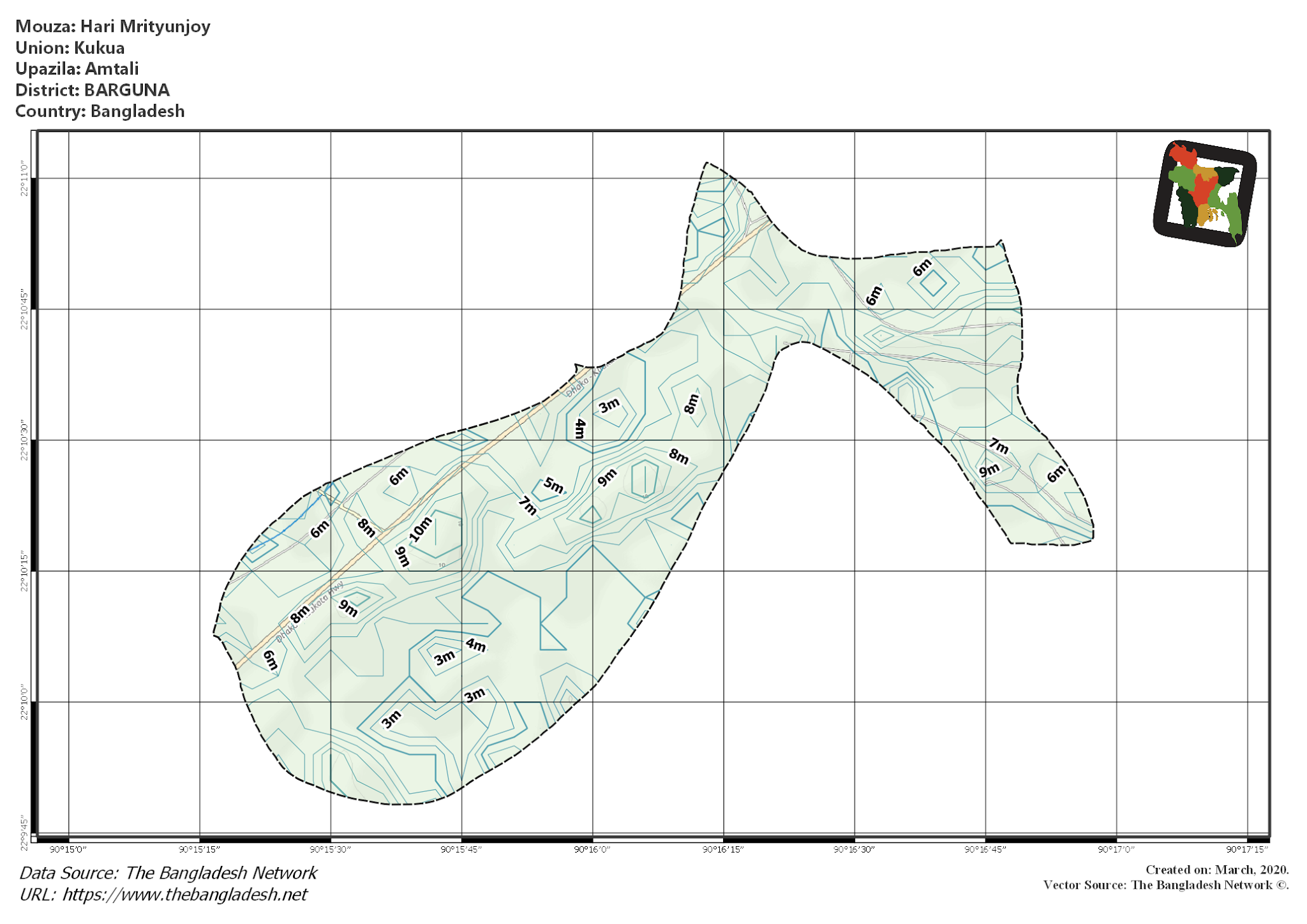 Map of Hari Mrityunjoy Mouza of Amtali Upazila, BARGUNA Map of Hari Mrityunjoy Mouza of Amtali Upazila, BARGUNA, Bangladesh.