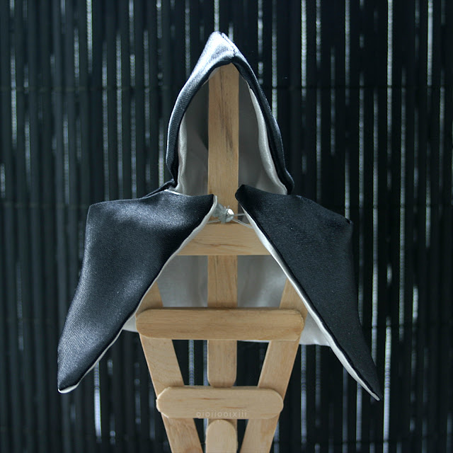 1:6 scale black and white satin hooded cape