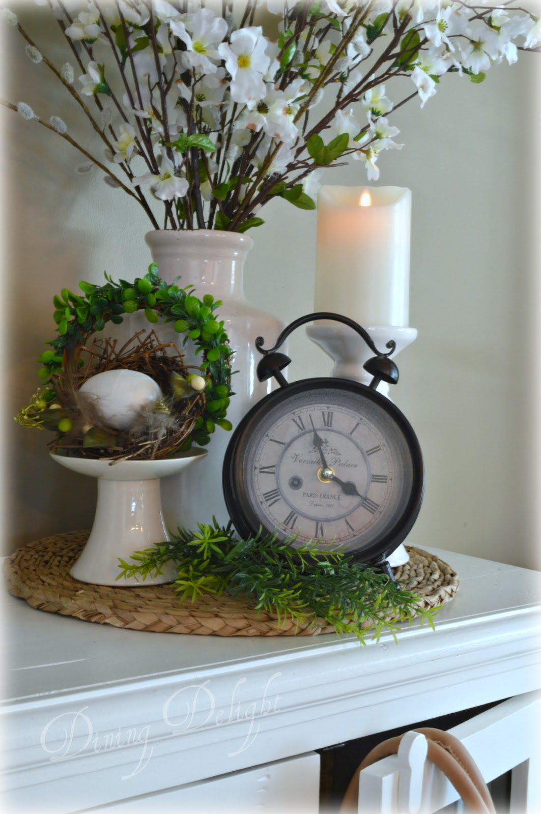 Dining Delight Easter Decor on Kitchen Sideboard