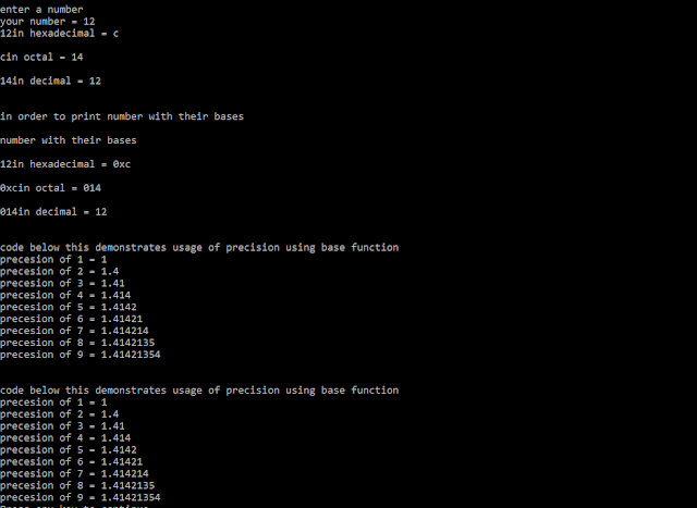 C++ stream manipulators (USE OF SETPRECISION(),CONVERSION FROM DECIMAL ...