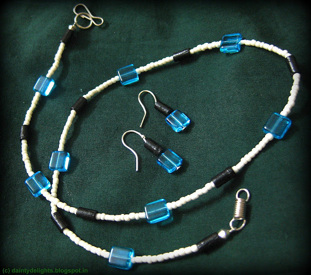 sky blue square glass necklace and earrings