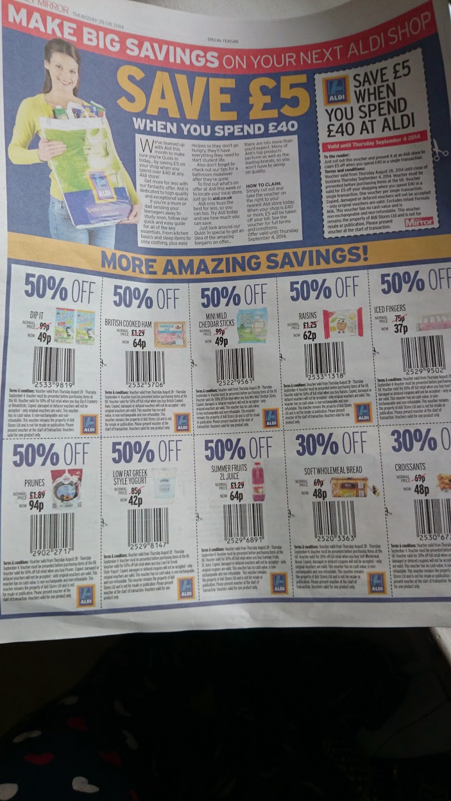 UK coupon matchup £5 off a £40 spend at Aldi coupon in the Mirror