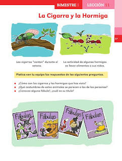 Apoyo Primaria Español 2do grado Bloque 1 lección 11 La Cigarra y la Hormiga