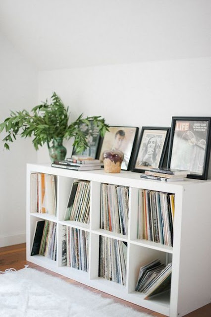 Ikea hack for Kallax shelving as chic record collection storage - found on Hello Lovely Studio