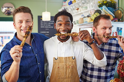 Jamie Oliver shares his nigerian suyu with Tinie Tempah and Friend
